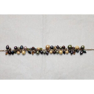 Fashion Gold Tone Pastel Varying Size Beads Pearls Cable Chain Necklace 9.25"